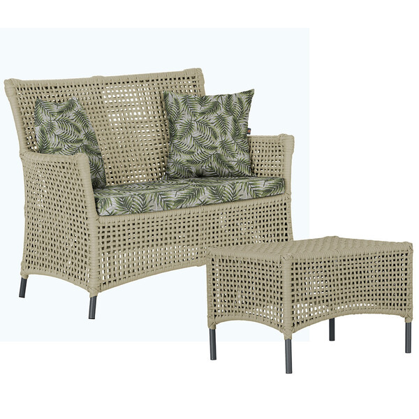 1 Sofá Área E Mesa Igapó Alumínio Pintura Preta Corda Náutica