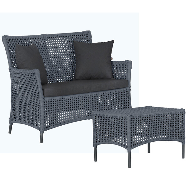 1 Sofá Área E Mesa Igapó Alumínio Pintura Preta Corda Náutica