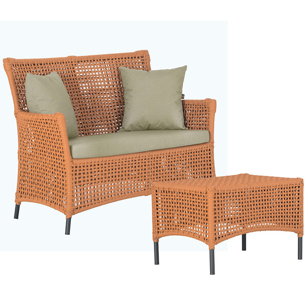 1 Sofá Área E Mesa Igapó Alumínio Pintura Preta Corda Náutica