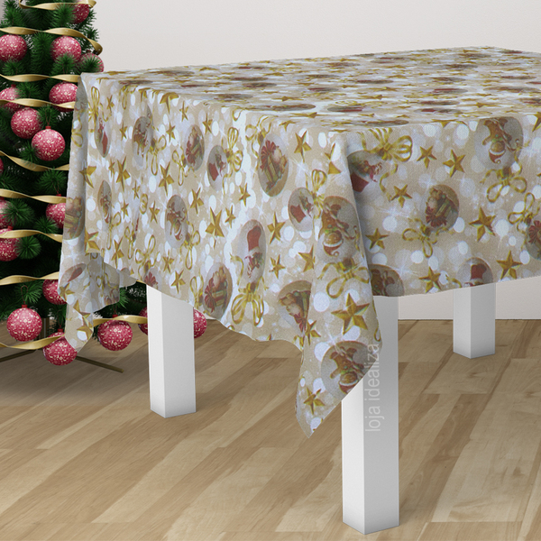 1 Toalha Mesa Tnt Festa Feliz Natal Dourado Bola 140x140