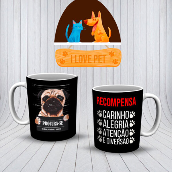 1 Xícara 325ml Caneca Divertida Bull Dog Procura-se Animada