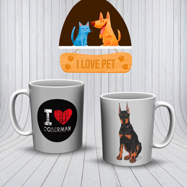 1 Xícara Café Love Amor Doberman Cachorro + Caixa Presente