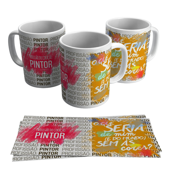 1 Xícara De Profissão Pintor Tintas Caneca Cerâmina + Caixa