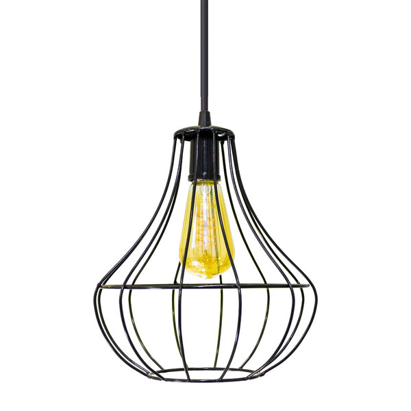 1x Pendente Aramado Metal Vazado Garrafa PRETO  + Lâmpada Fil