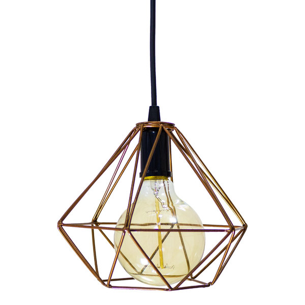 1x Pendente Diamante Aramado Cobre Lampada Filamento Carbono G95