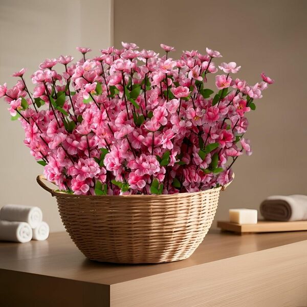 20 Flores Em Haste De Cerejeira Rosa Artificial Permanente 60