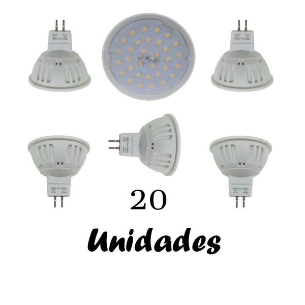 20 Lampadas Mr16 Gu5.3 3w Bf - 12v Plastico Branco Quente*