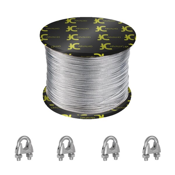 20 M Cabo De Aço 3/32 Revestido Pvc Cristal + 20 Grampos