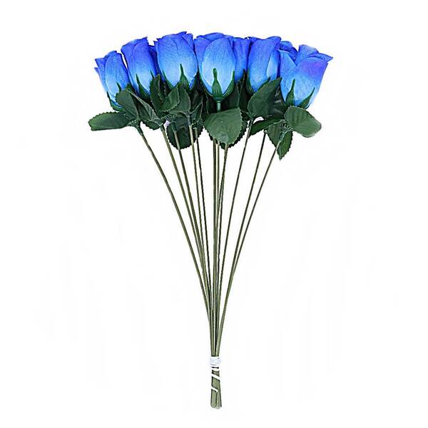 20 Unidades Botão De Rosa Com Haste Azul