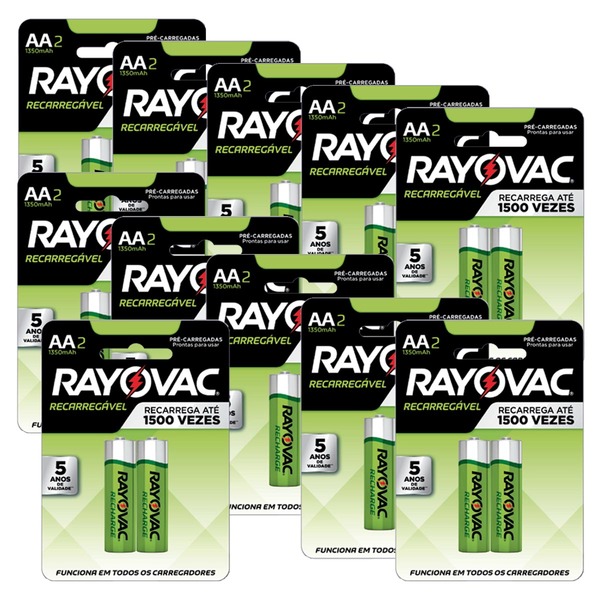 22 Pilhas Aa Recarregável 1350mah Rayovac 11 Cartelas