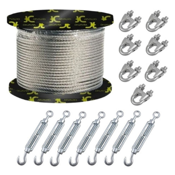 250 M Cabo De Aço Galvanizado 1/8 + 60 Grampos + 30 Esticador