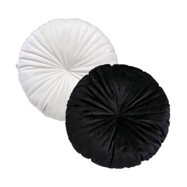 2 Almofadas Redondas Rendy Em Veludo 40 Cm Preto E Branco