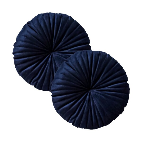 2 Almofadas Redondas Rendy Em Veludo Azul Marinho