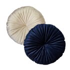 2 Almofadas Redondas Rendy Em Veludo Azul Marinho E Bege