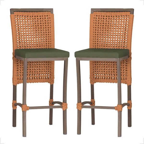 2 Banqueta Em Alumínio Roma Marrom Corda Náutica Tecido 13