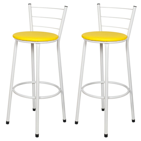 2 Banquetas Alta Para Cozinha Epoxi Branca Amarelo