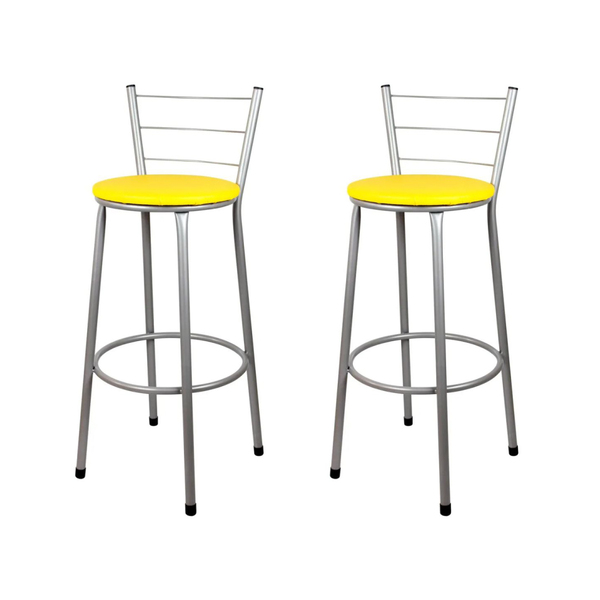 2 Banquetas Alta Para Cozinha Epoxi Cinza Amarelo