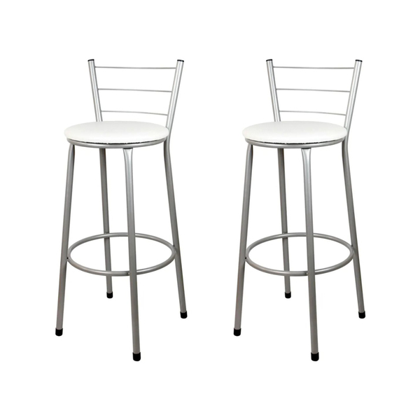 2 Banquetas Alta Para Cozinha Epoxi Cinza Branco
