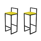 2 Banquetas Bistro Industrial Assento Estofado Amarelo