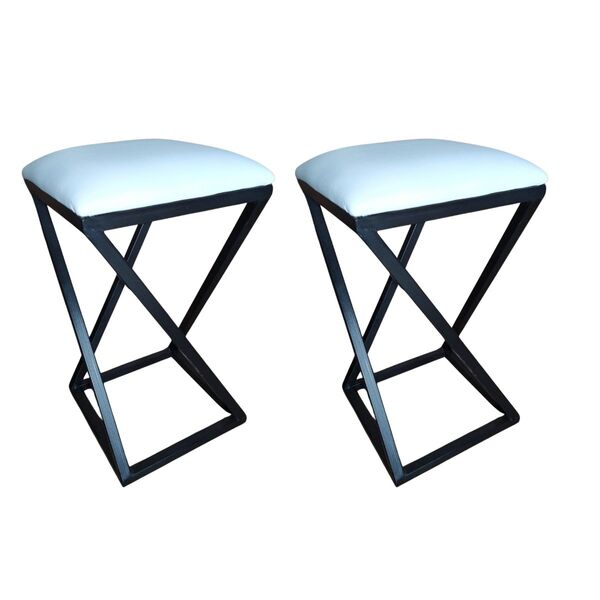 2 Banquetas Industrial Estofado E Metalon Branco