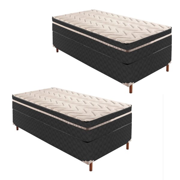 2 Bases Box Solteiro Íris 42x88x188cm com Kit Com 2 Colchões