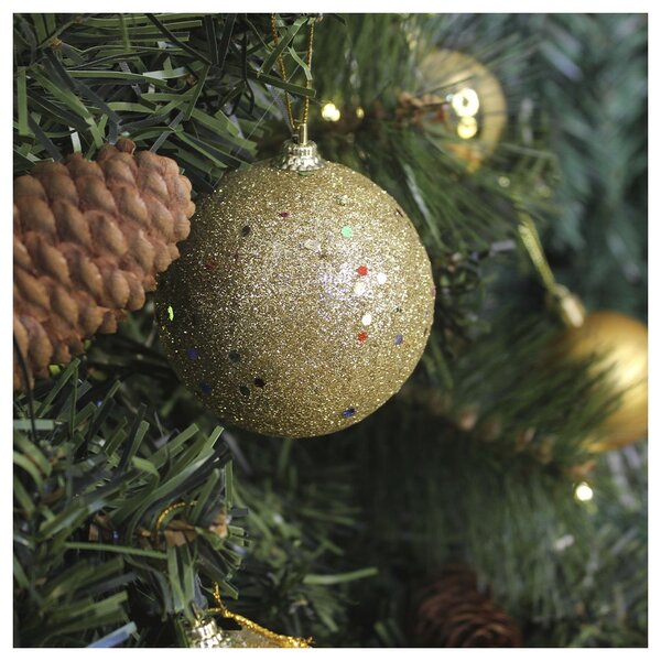 2 Bolas Enfeite Natalino Árvore Natal Dourado Glitter 70mm