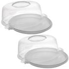 2 Boleiras Brancas Plásticas Tampa Alça Prato Para Bolo 28cm