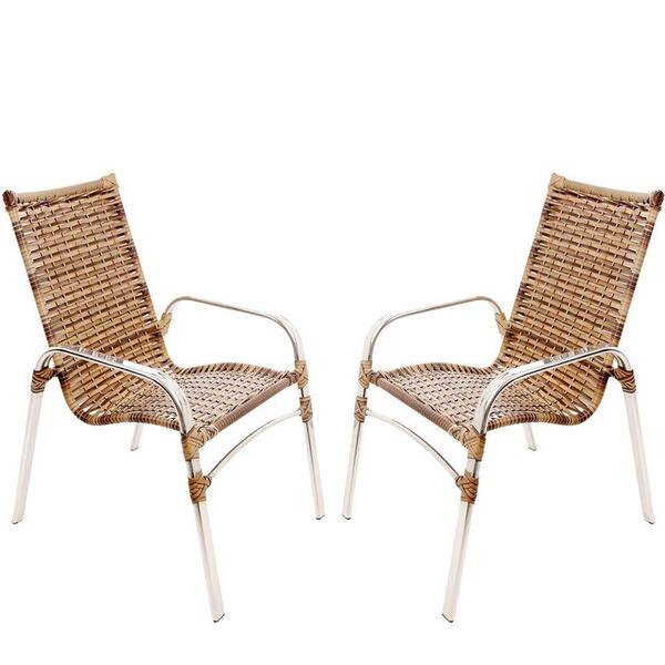 2 Cadeiras Emily Cor Cappuccino, Estrutura Alumínio Polido, Á