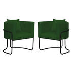 2 Cadeiras Poltrona Sara Base Metal Preto Assento Veludo Verde