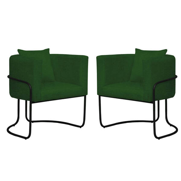 2 Cadeiras Poltrona Sara Base Metal Preto Assento Veludo Verde