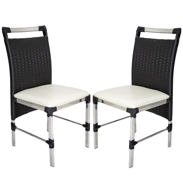2 Cadeiras Veneza Fibra Sintética Preto Alumínio Polido Assen