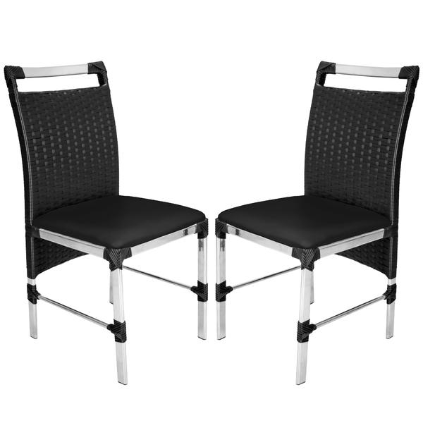 2 Cadeiras Veneza Fibra Sintética Preto Alumínio Polido Com A