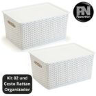 2 Caixas Organizadoras Com Tampa Grande 15 Lts Rattan - Branco