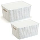 2 Caixas Organizadoras Com Tampa Grande 15 Lts Rattan - Branco