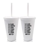 2 Copos Com Tampa E Canudo Branco Lista Black Lives Matter