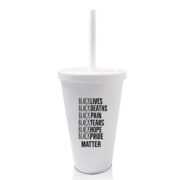 2 Copos Com Tampa E Canudo Branco Lista Black Lives Matter