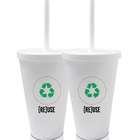 2 Copos Com Tampa E Canudo Branco Reuse Um Copo