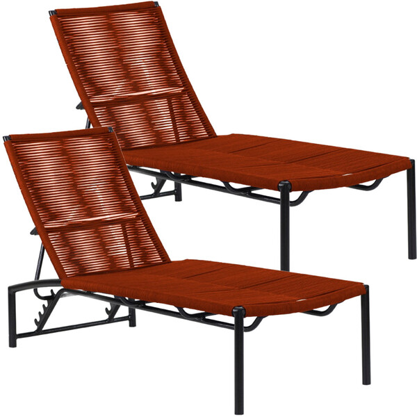 2 Espreguiçadeira Corda Náutica Alumínio Piscina Com Regulage