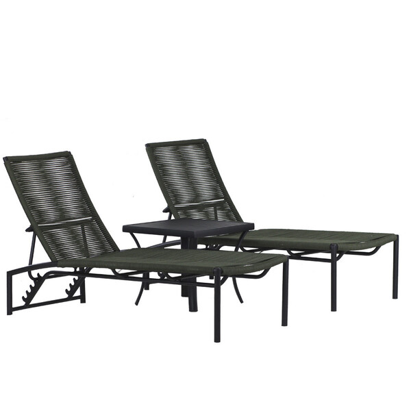 2 Espreguiçadeira Corda Náutica Mesa Garden Tampo Ripado Alum