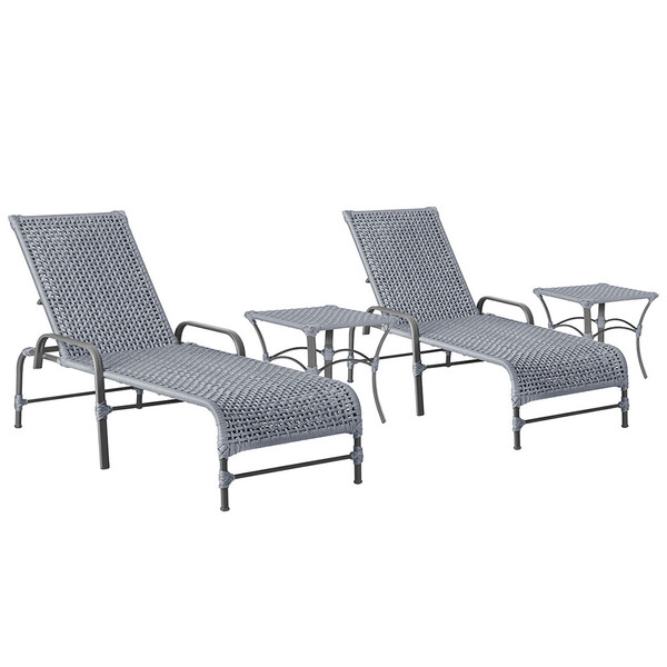 2 Espreguiçadeiras Catar E 2 Mesas Garden Corda Náutica Cor P