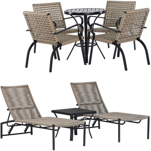 2 Espreguiçadeiras E Cadeiras E Mesa Corda Náutica Mesa Pisci