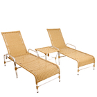 2 Espreguiçadeiras Esteira Catar Em Alumínio + 1 Mesa De Cent