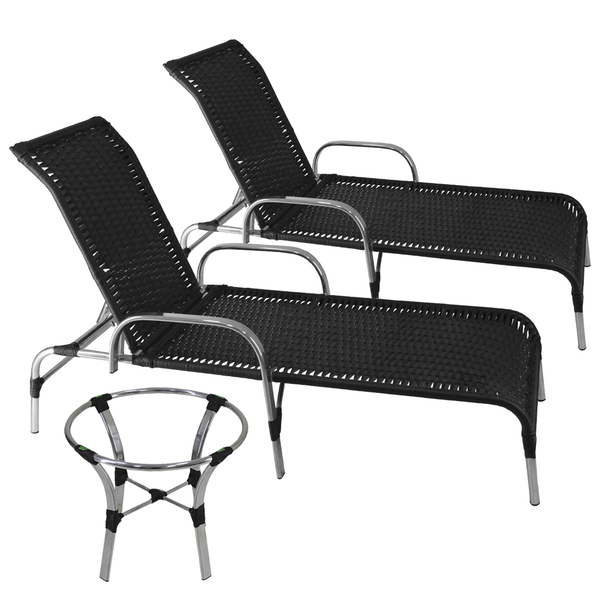 2 Espreguiçadeiras Havaí Fibra Sintética Preto E Mesa Centro
