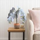 2 Flores Orquídea Branca Artificial Realista Com Haste De 100