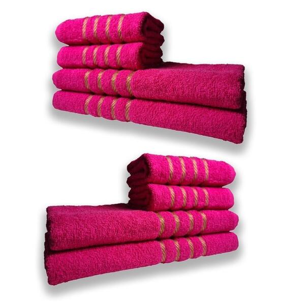 2 Jogos De 4 Toalhas 4 Banho 4 Rosto Dubai 100% Algodão Rosa