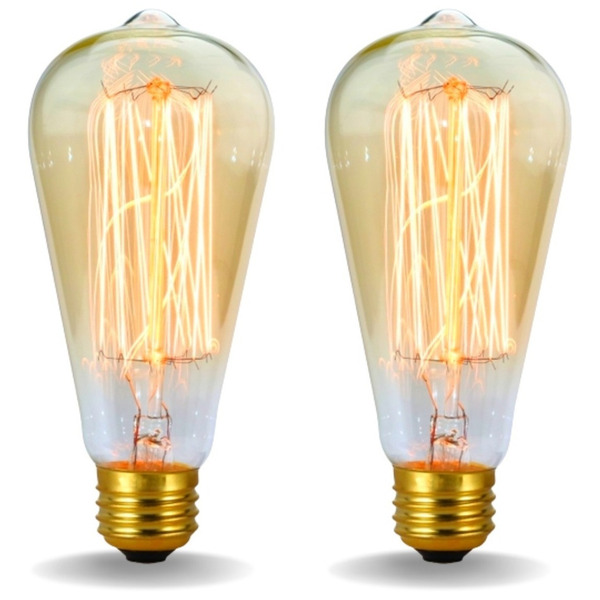 2 Lâmpada Filamento Carbono Bulbo St58 Vintage Retro Edison