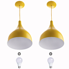 2 Lustres Pendente Gota Media Alumínio 30cm Amarelo + Lampad