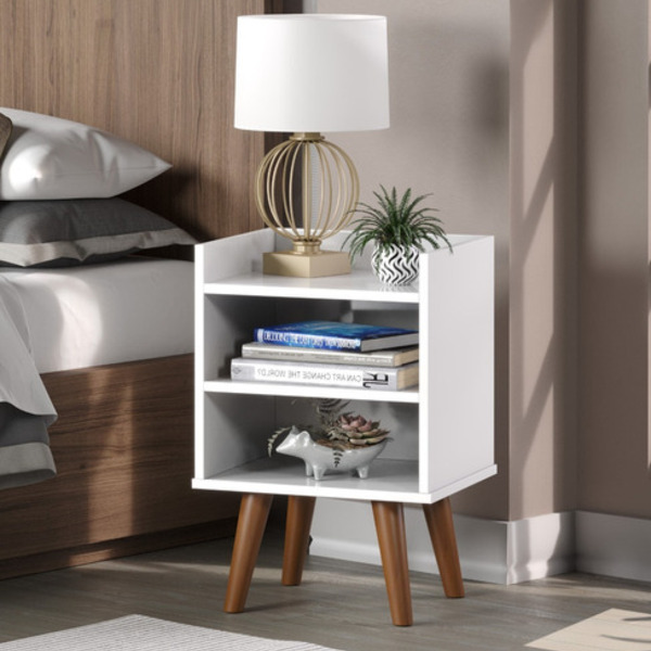 2 Mesa Cabeceira Tripé Moderna Quarto Suíte Sala Branco.