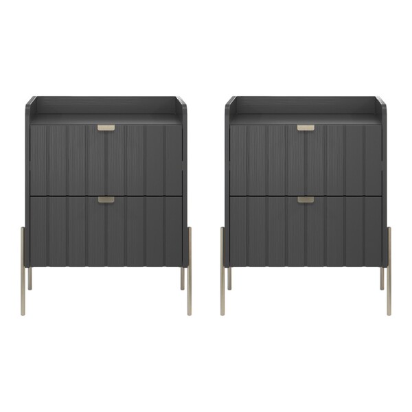 2 Mesas De Cabeceira Vênus Mdf 45cm Grafite/champagne