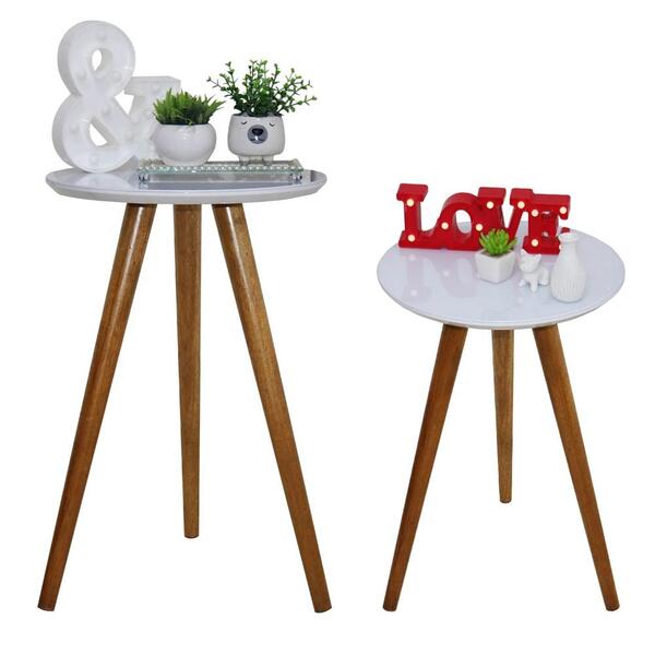 2 Mesas De Canto Vidro Laqueado Branco - D'rost